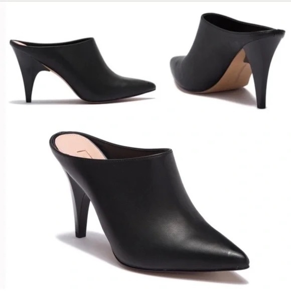 AVEC LES FILLES| Chic Black Leather Pointy Toe 4” Heel Mules Sz 5.5M - Picture 6 of 6
